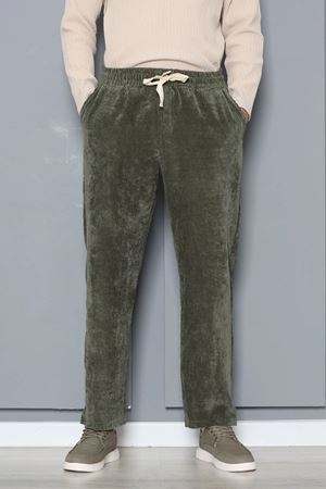 Erkek Beli Lastikli Kadife Baggy Pantolon Haki