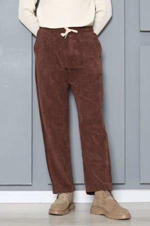 Erkek Beli Lastikli Kadife Baggy Pantolon Kahve