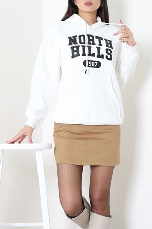 Kadın Kapşonlu Baskılı Sweat Ekru Model TV-101455