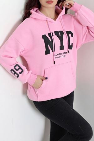 Kadın Kapşonlu Baskılı Sweat Pembe Model TV-101534