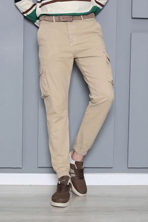 Likralı Gabardin Lastik Paça Erkek Pantolon Bej