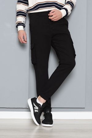 Likralı Gabardin Lastik Paça Erkek Pantolon Siyah