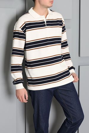 Selanik Çizgili Polo Yaka Erkek Sweatshirt Lacibeyaz