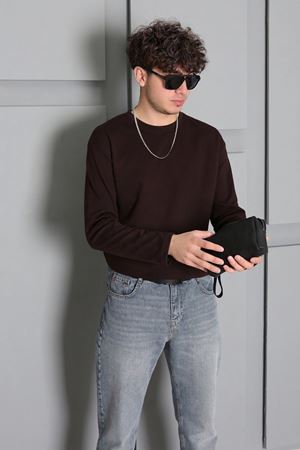 2 İplk Penye Erkek Uzun Kol Sweatshirt Açık Kahve