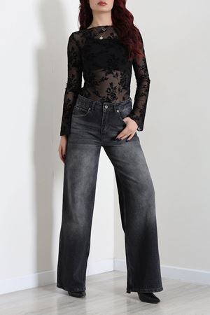 Kadın Wide Leg Kot Pantolon Füme