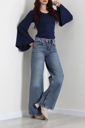 Kadın Wide Leg Kot Pantolon Mavi