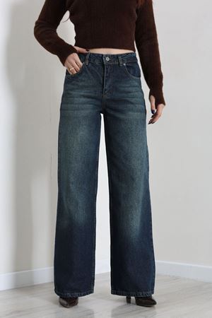Kadın Wide Leg Kot Pantolon Yeşiltint