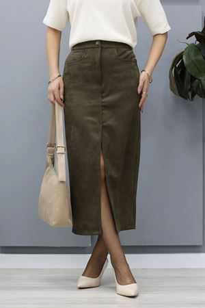 Kadın Süet Etek Haki