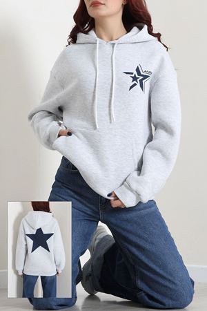 Kadın Kompakt Penye Desenli Kapşonlu Sweatshirt Grilaci