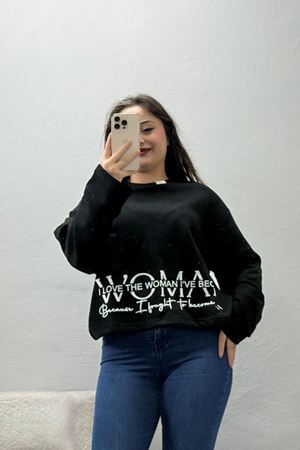 Kadın 3 İplik Şardonsuz Sweatshirt Siyah