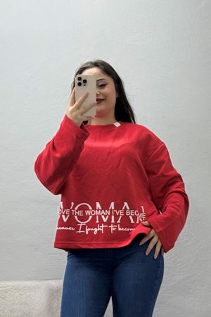 Kadın 3 İplik Şardonsuz Sweatshirt Kırmızı