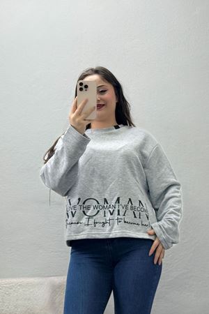 Kadın 3 İplik Şardonsuz Sweatshirt Gri