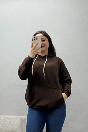 Kadın 3 İplik Şardonsuz Sweat Kahve