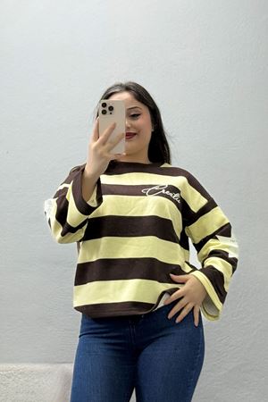 Kadın 3 İplik Şardonsuz Sweatshirt Sarı