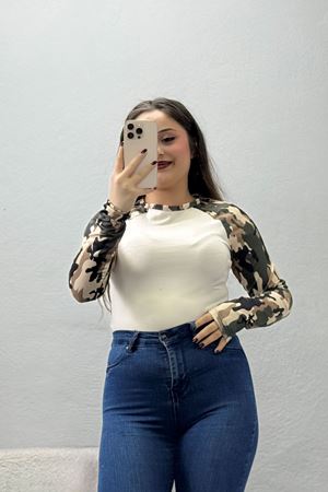 Kadın Kamuflaj Desenli Body Taş