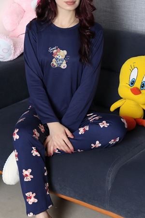 Kadın Şardonlu Milan Pijama Takımı Lacivert