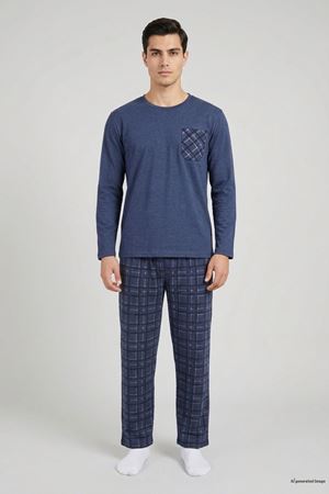Süprem Cepli Erkek Pijama Takımı Lacivert