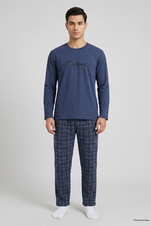 Süprem Erkek Baskılı Pijama Takımı Lacivert
