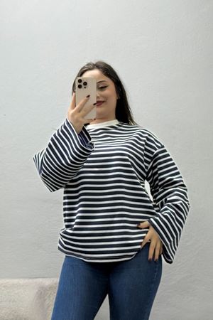 Kadın Çizgili Oysho İspanyol Kol Sweatshirt Lacivert