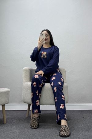 Kadın Şardonlu Milan Pijama Takımı Lacivert