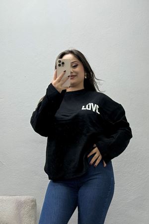 Kadın Süprem Yazılı Baskılı Sweatshirt Siyah