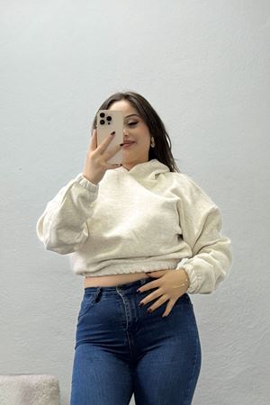 Kadın Bel Lastikli Crop 3 İplik Sweat Bejmelanj