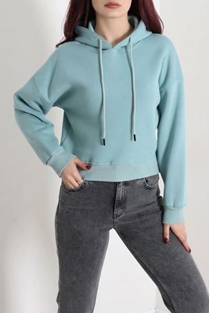 Kadın Kapşonlu 3 İplik Sweat Suyeşili