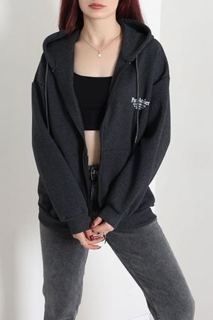 Kadın 3 İplik Şardonlu Oversize Fermuarlı Sweat Antrasit Model TV-103578