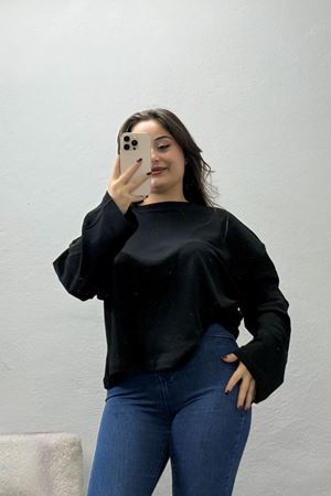 Kadın Penye Kimono Kol Sweat Siyah