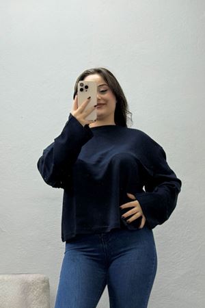 Kadın Penye Kimono Kol Sweat Lacivert