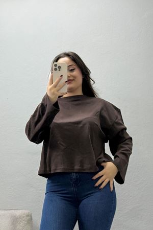 Kadın Penye Kimono Kol Sweat Kahve