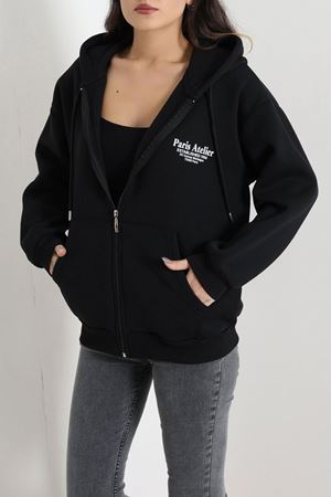 Kadın 3 İplik Şardonlu Oversize Fermuarlı Sweat Siyah Model TV-103589