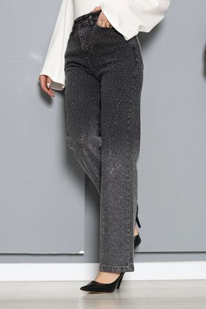 Kadın Taşlı Straight Kot Pantolon Füme