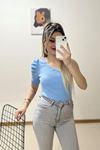 Omuz Dekolteli Bluz Mavi - 10493.1187.