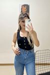 Önü Çıtçıtlı Bluz Siyah - 10497.1187.