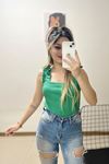 Askılı Kaşkorse Bluz Yeşil - 10809.1567.