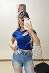 Önü Dekolteli Bluz Saks - 10940.1723.