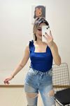 Askılı Kaşkorse Bluz Saks - 10809.1567.