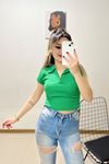 Polo Yaka Crop Bluz Yeşil - 10939.1723.