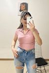 Polo Yaka Crop Bluz Pudra - 10939.1723.