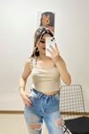 Askılı Crop Bluz Bej - 10812.1567.