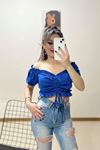 Büzgülü Bluz Saks - 10697.631.