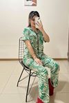 Düğmeli Pijama Takımı Yeşilbej - 10873.1048.