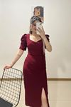 Kare Yaka Elbise Bordo - 5241.1234.