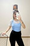Önü Kolu Tüllü Bluz Mavi - 10489.1187.