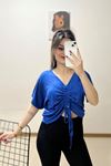 Önü Büzgülü Bluz Saks - 10659.1095.