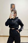 Baskılı Crop Sweat Siyah - 11924.1250.