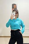 Baskılı Crop Sweat Turkuaz - 11924.1250.