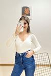 V Yaka Dekolteli Body Ekru - 9937.1567.