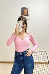 V Yaka Dekolteli Body Pembe - 9937.1567.